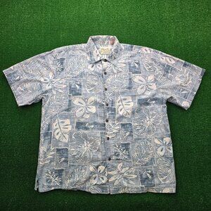 Thums Up Hawaiian Shirt Mens XL Blue Button Up Vintage 90s Beach Tropical Floral